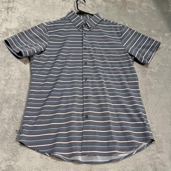 Mizzen+Main Leeward Shirt Mens Large Gray Pink Blue Striped Button Up Trim Fit - Picture 1 of 6